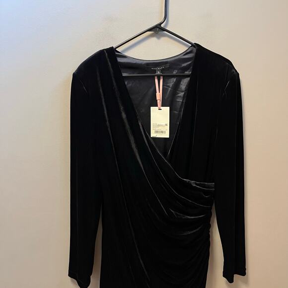 Alex Marie Nikki Stretch‎ Velvet Surplice V-Neck Long Sleeve Ruched Dress 16 New - Picture 3 of 8